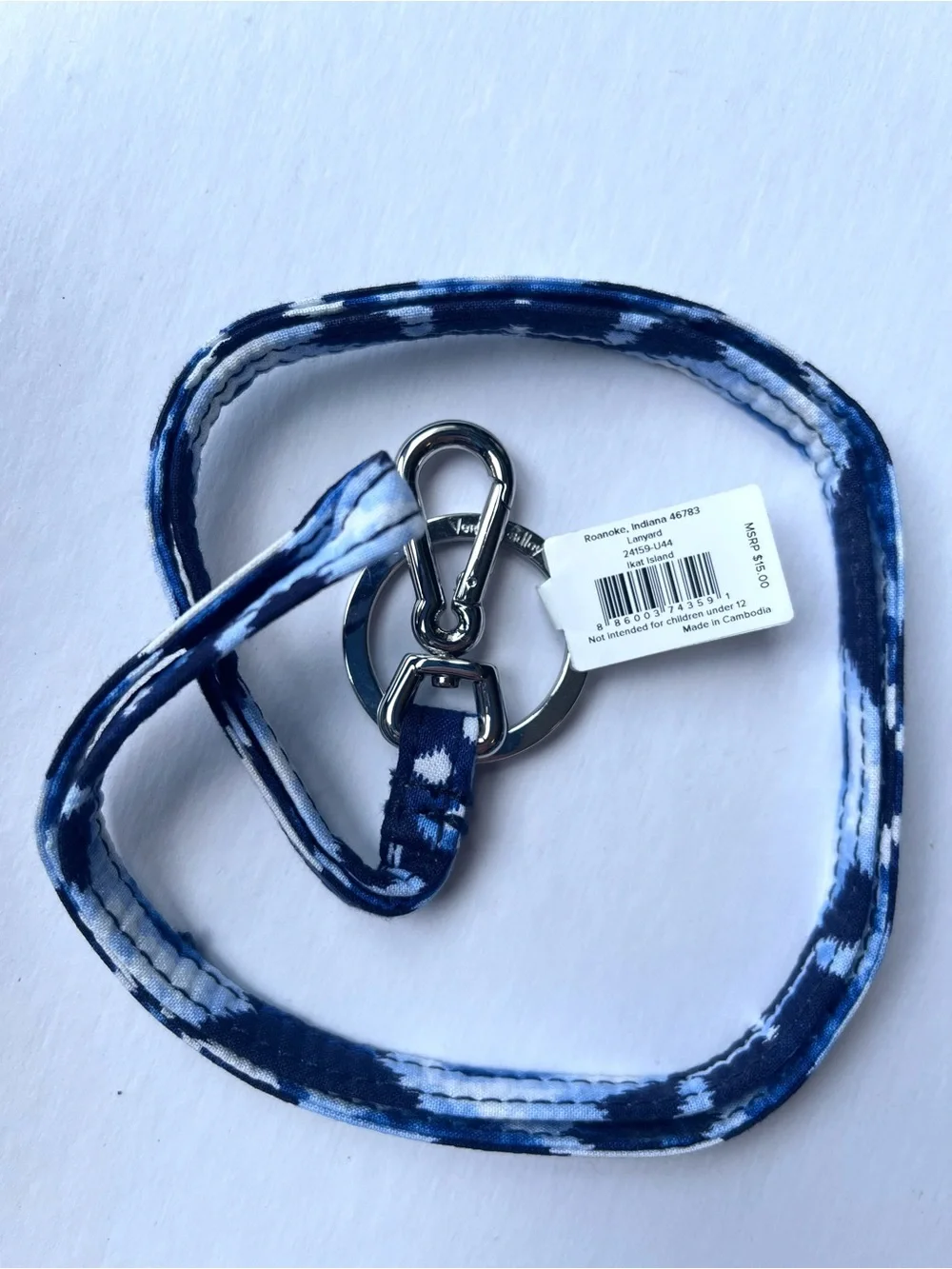 Vera Bradley Ikat Island Lanyard Key Holder NWT Blue & White Tie-dye